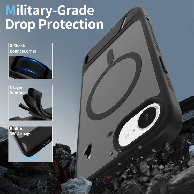 For iPhone 17e / 16e Frosted Holder PC Hybrid TPU MagSafe Phone Case