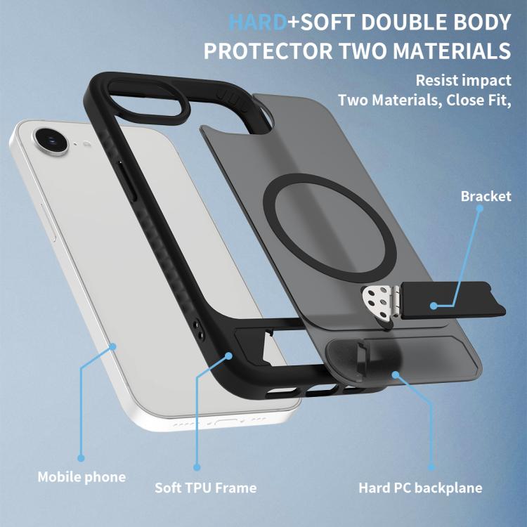 For iPhone 17e / 16e Frosted Holder PC Hybrid TPU MagSafe Phone Case