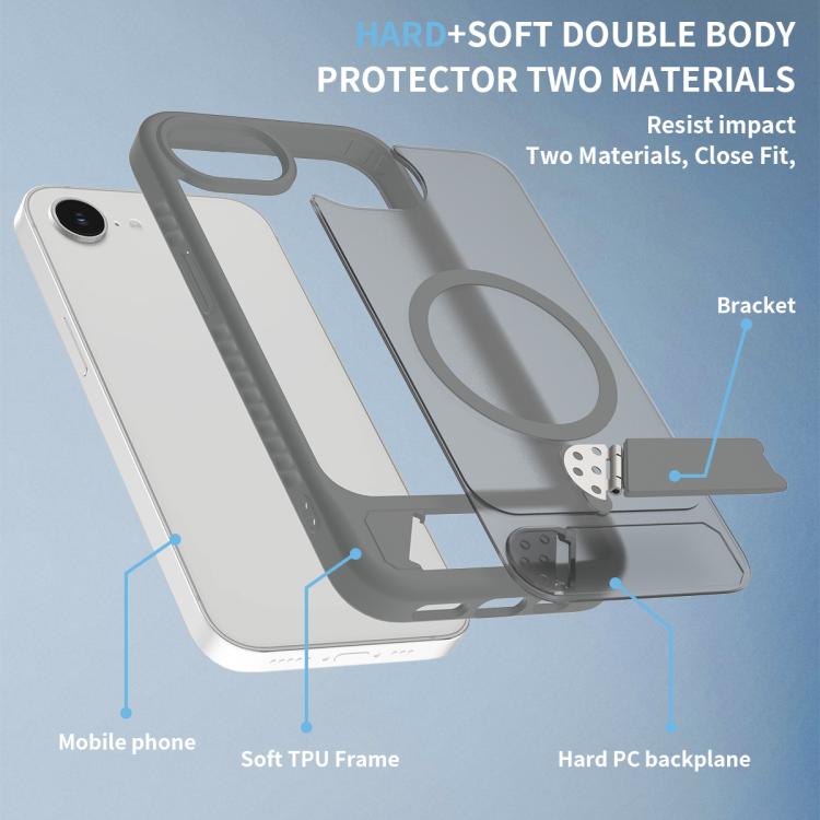 For iPhone 17e / 16e Frosted Holder PC Hybrid TPU MagSafe Phone Case