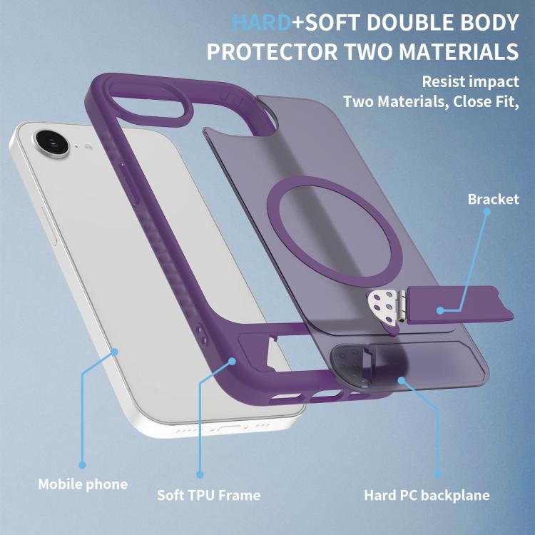 For iPhone 17e / 16e Frosted Holder PC Hybrid TPU MagSafe Phone Case