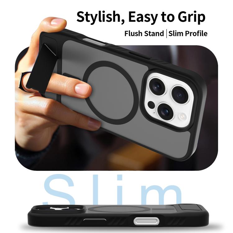 For iPhone 16 Pro Max Frosted Holder PC Hybrid TPU MagSafe Phone Case