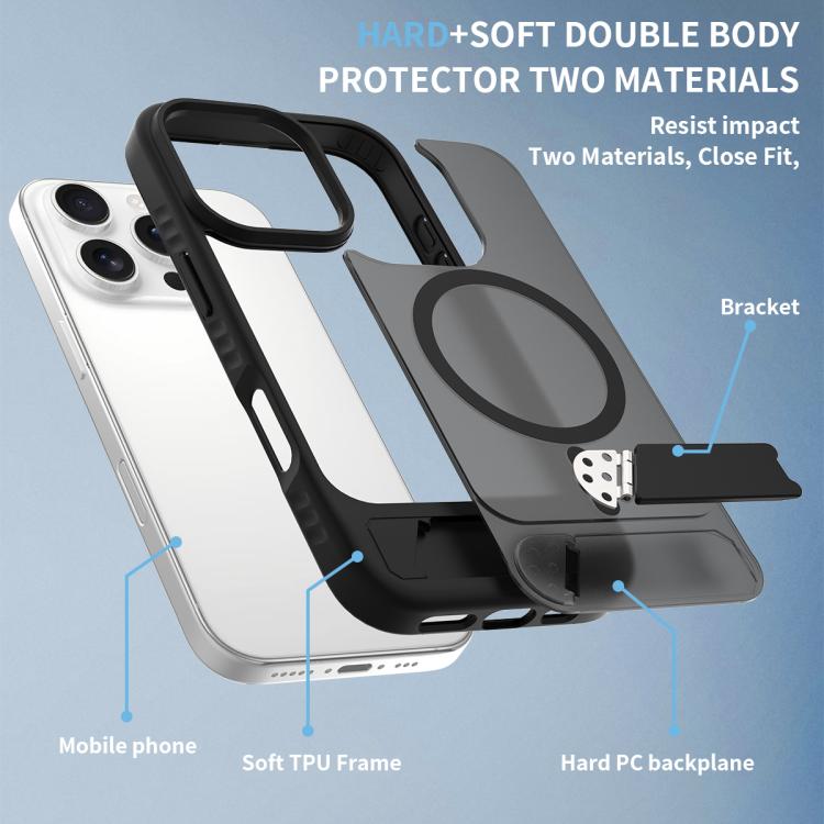 For iPhone 16 Pro Max Frosted Holder PC Hybrid TPU MagSafe Phone Case