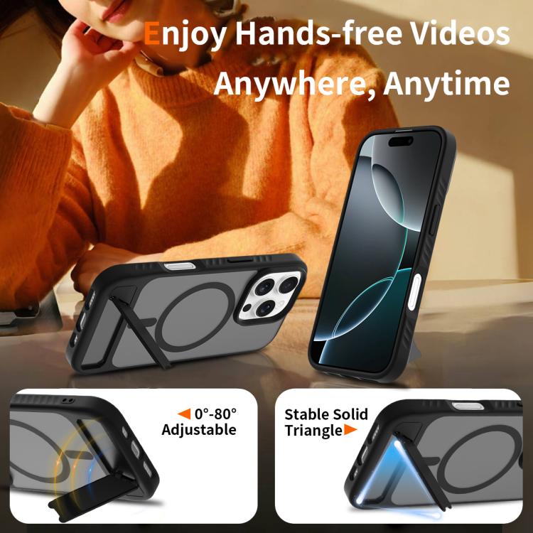 For iPhone 16 Pro Max Frosted Holder PC Hybrid TPU MagSafe Phone Case