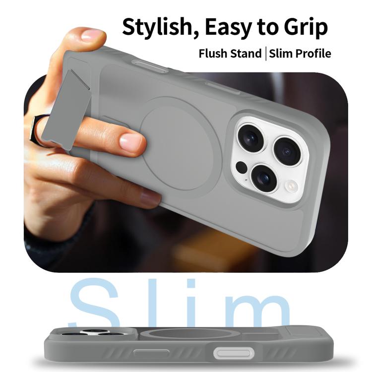 For iPhone 16 Pro Max Frosted Holder PC Hybrid TPU MagSafe Phone Case