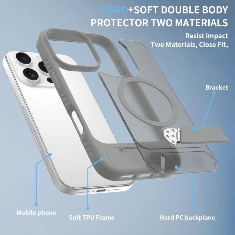 For iPhone 16 Pro Max Frosted Holder PC Hybrid TPU MagSafe Phone Case