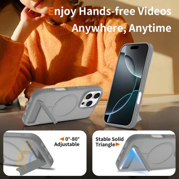 For iPhone 16 Pro Max Frosted Holder PC Hybrid TPU MagSafe Phone Case