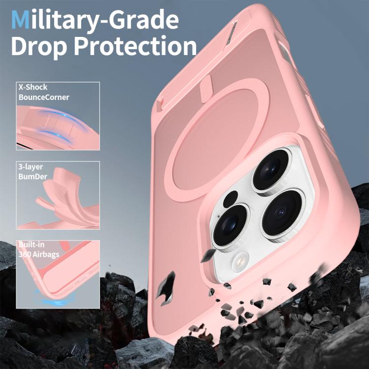 For iPhone 16 Pro Max Frosted Holder PC Hybrid TPU MagSafe Phone Case