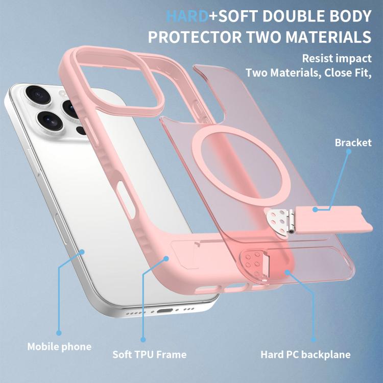 For iPhone 16 Pro Max Frosted Holder PC Hybrid TPU MagSafe Phone Case