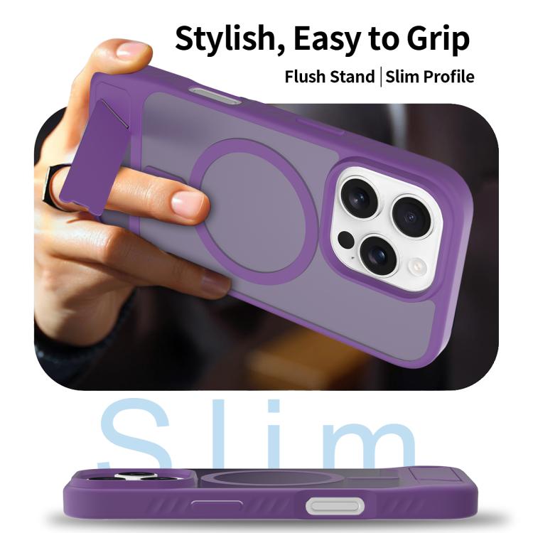 For iPhone 16 Pro Max Frosted Holder PC Hybrid TPU MagSafe Phone Case