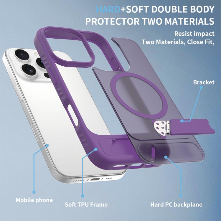 For iPhone 16 Pro Max Frosted Holder PC Hybrid TPU MagSafe Phone Case