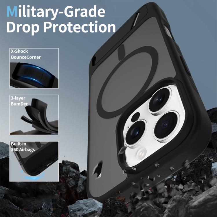 For iPhone 16 Pro Frosted Holder PC Hybrid TPU MagSafe Phone Case