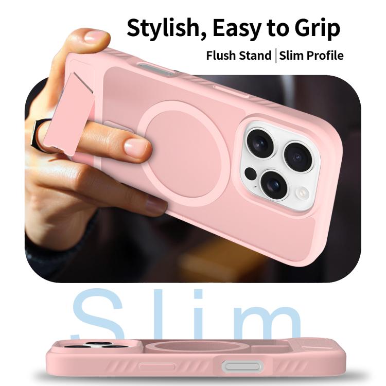 For iPhone 16 Pro Frosted Holder PC Hybrid TPU MagSafe Phone Case