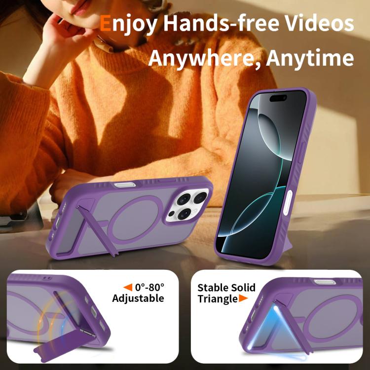 For iPhone 16 Pro Frosted Holder PC Hybrid TPU MagSafe Phone Case