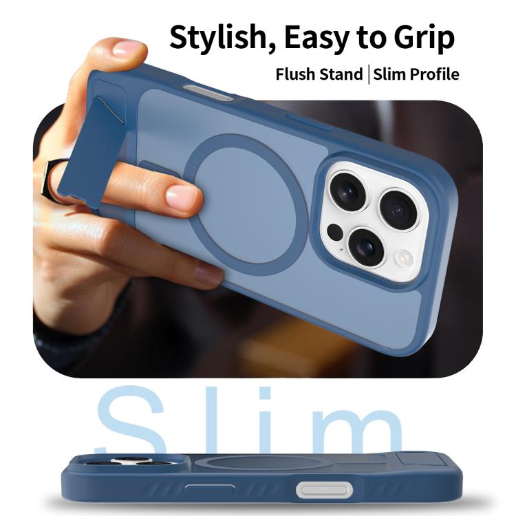 For iPhone 16 Pro Frosted Holder PC Hybrid TPU MagSafe Phone Case