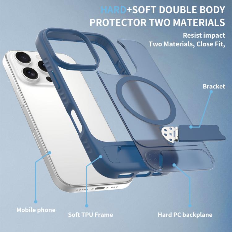 For iPhone 16 Pro Frosted Holder PC Hybrid TPU MagSafe Phone Case