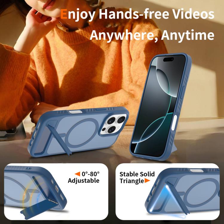 For iPhone 16 Pro Frosted Holder PC Hybrid TPU MagSafe Phone Case