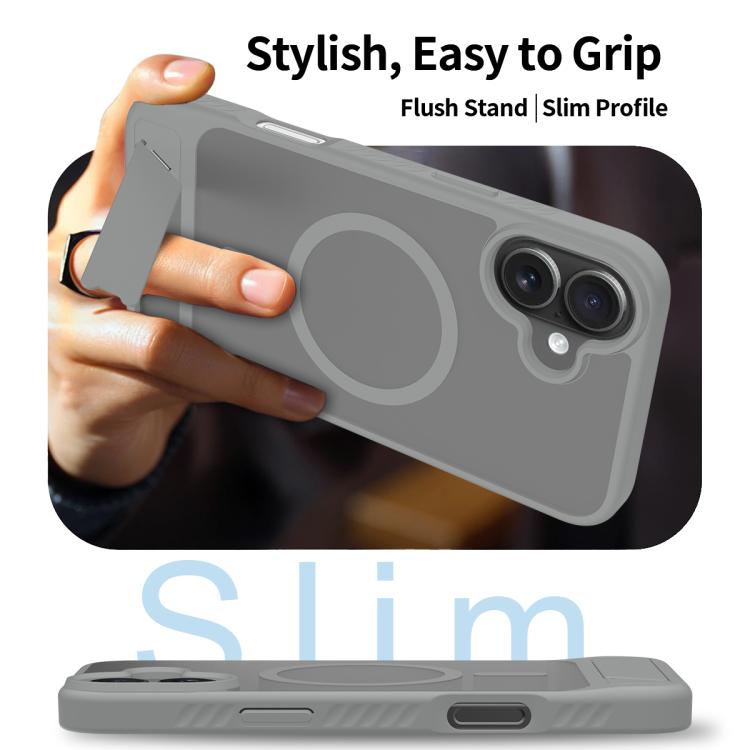 For iPhone 16 Plus Frosted Holder PC Hybrid TPU MagSafe Phone Case