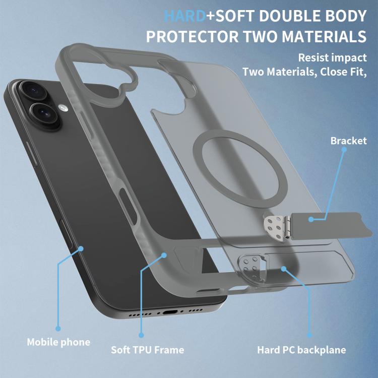 For iPhone 16 Plus Frosted Holder PC Hybrid TPU MagSafe Phone Case
