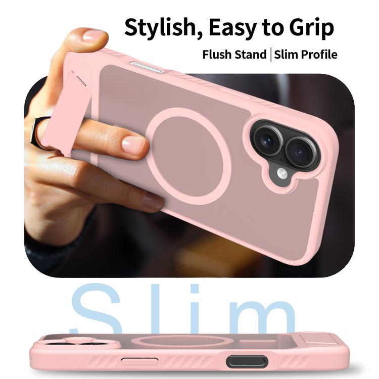 For iPhone 16 Plus Frosted Holder PC Hybrid TPU MagSafe Phone Case