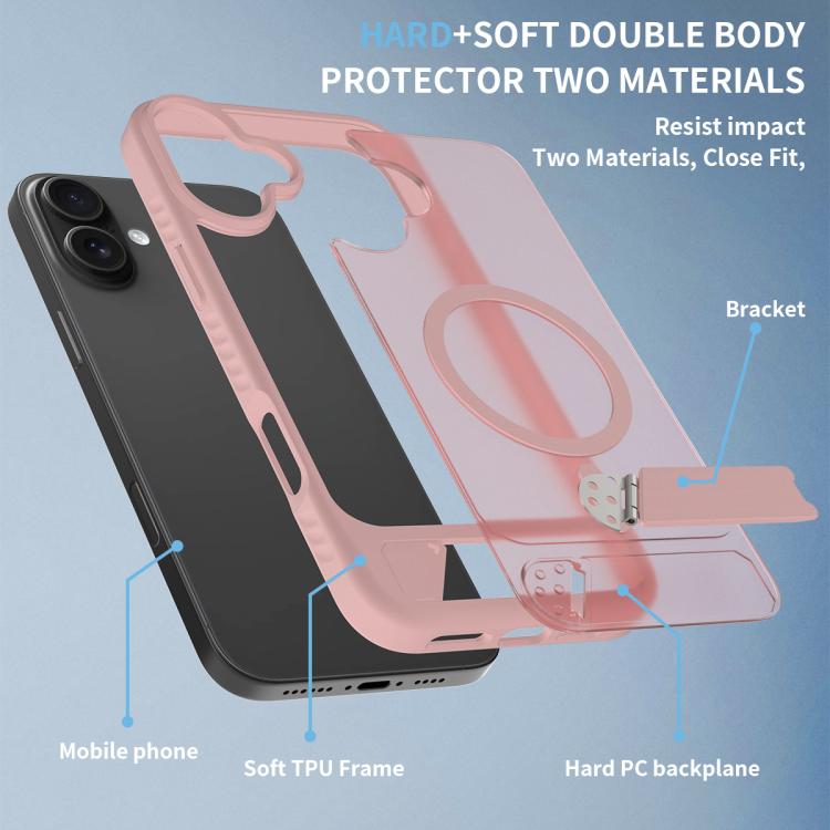 For iPhone 16 Plus Frosted Holder PC Hybrid TPU MagSafe Phone Case