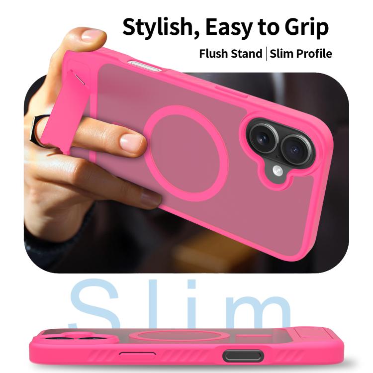 For iPhone 16 Plus Frosted Holder PC Hybrid TPU MagSafe Phone Case