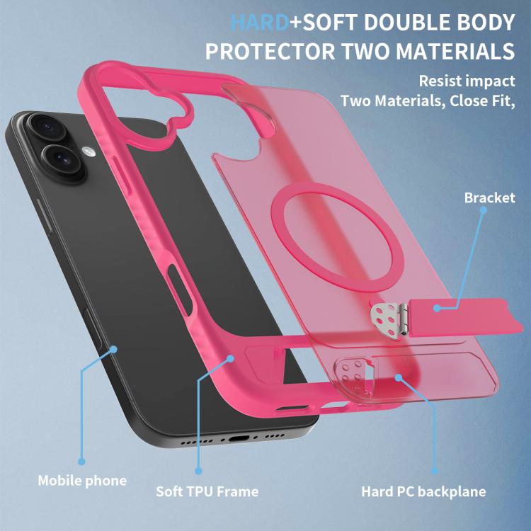 For iPhone 16 Plus Frosted Holder PC Hybrid TPU MagSafe Phone Case
