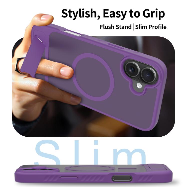 For iPhone 16 Plus Frosted Holder PC Hybrid TPU MagSafe Phone Case