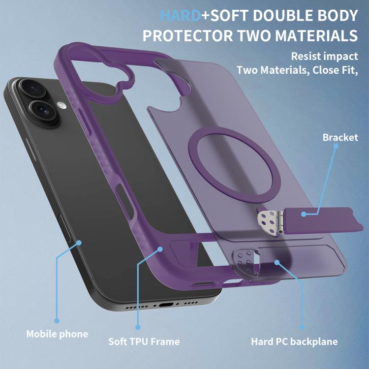 For iPhone 16 Plus Frosted Holder PC Hybrid TPU MagSafe Phone Case