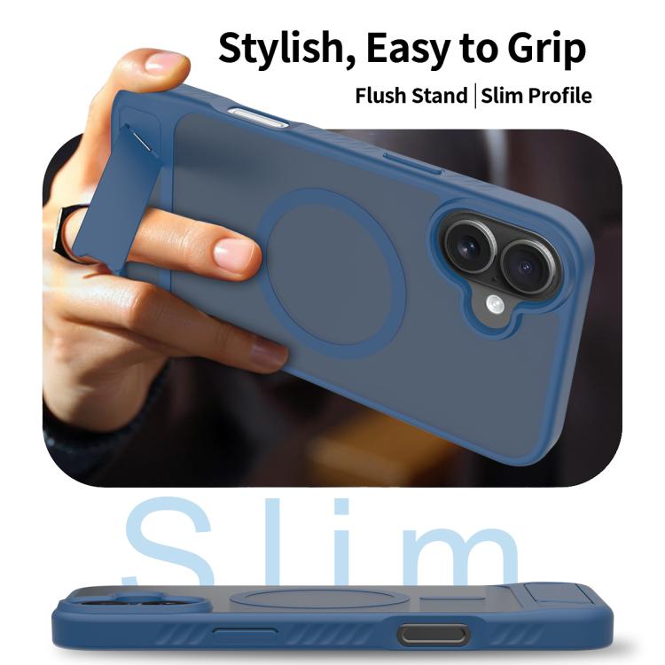 For iPhone 16 Plus Frosted Holder PC Hybrid TPU MagSafe Phone Case