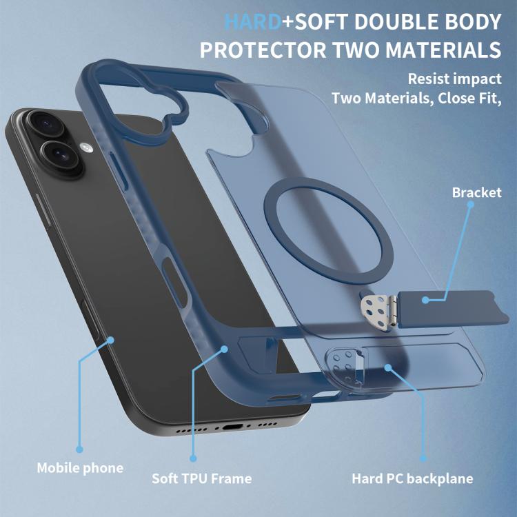 For iPhone 16 Plus Frosted Holder PC Hybrid TPU MagSafe Phone Case