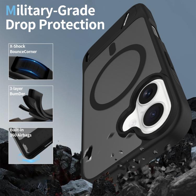 For iPhone 16 Frosted Holder PC Hybrid TPU MagSafe Phone Case
