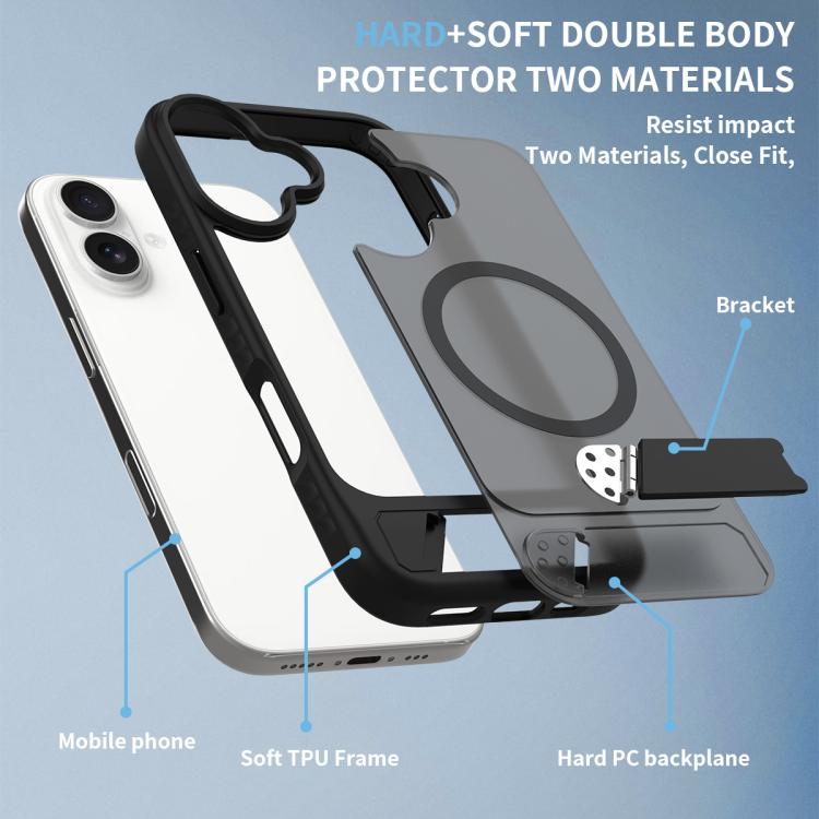 For iPhone 16 Frosted Holder PC Hybrid TPU MagSafe Phone Case