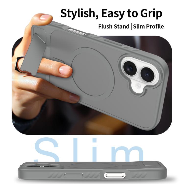 For iPhone 16 Frosted Holder PC Hybrid TPU MagSafe Phone Case