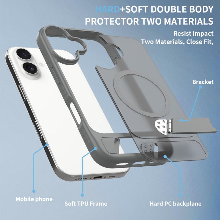 For iPhone 16 Frosted Holder PC Hybrid TPU MagSafe Phone Case