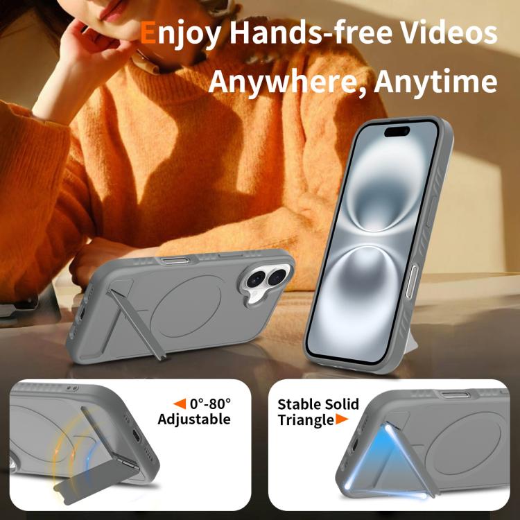 For iPhone 16 Frosted Holder PC Hybrid TPU MagSafe Phone Case