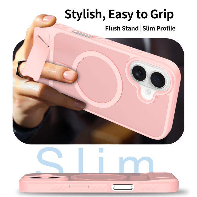 For iPhone 16 Frosted Holder PC Hybrid TPU MagSafe Phone Case