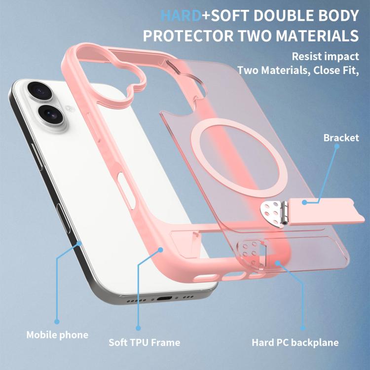 For iPhone 16 Frosted Holder PC Hybrid TPU MagSafe Phone Case