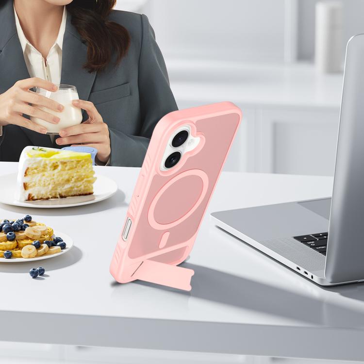 For iPhone 16 Frosted Holder PC Hybrid TPU MagSafe Phone Case