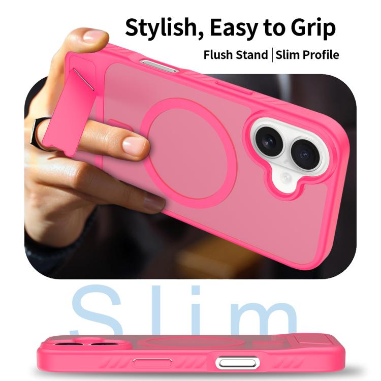 For iPhone 16 Frosted Holder PC Hybrid TPU MagSafe Phone Case