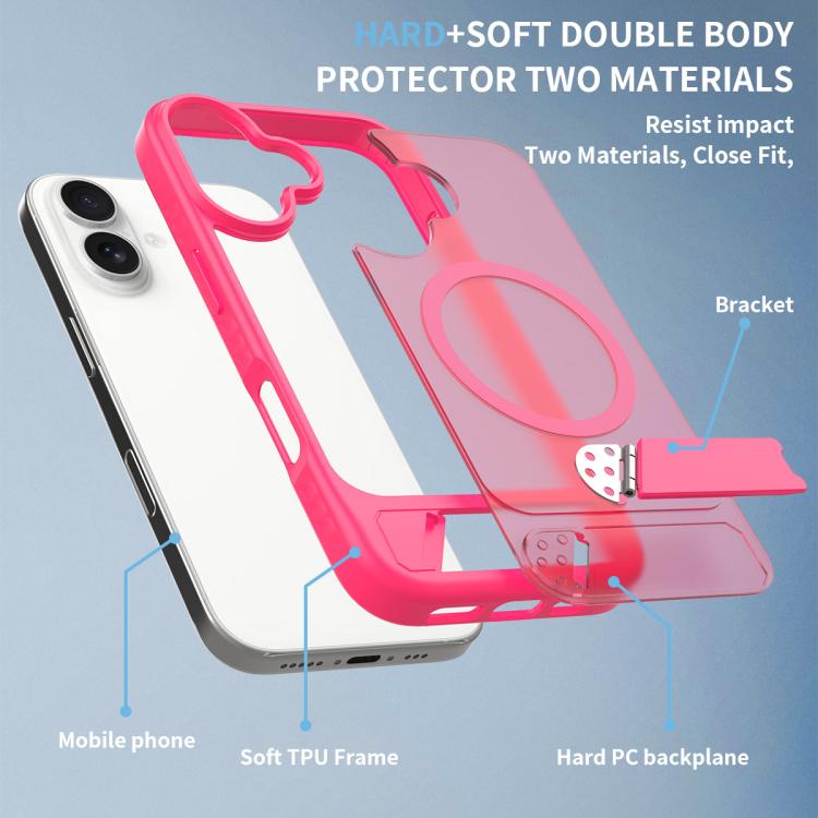For iPhone 16 Frosted Holder PC Hybrid TPU MagSafe Phone Case