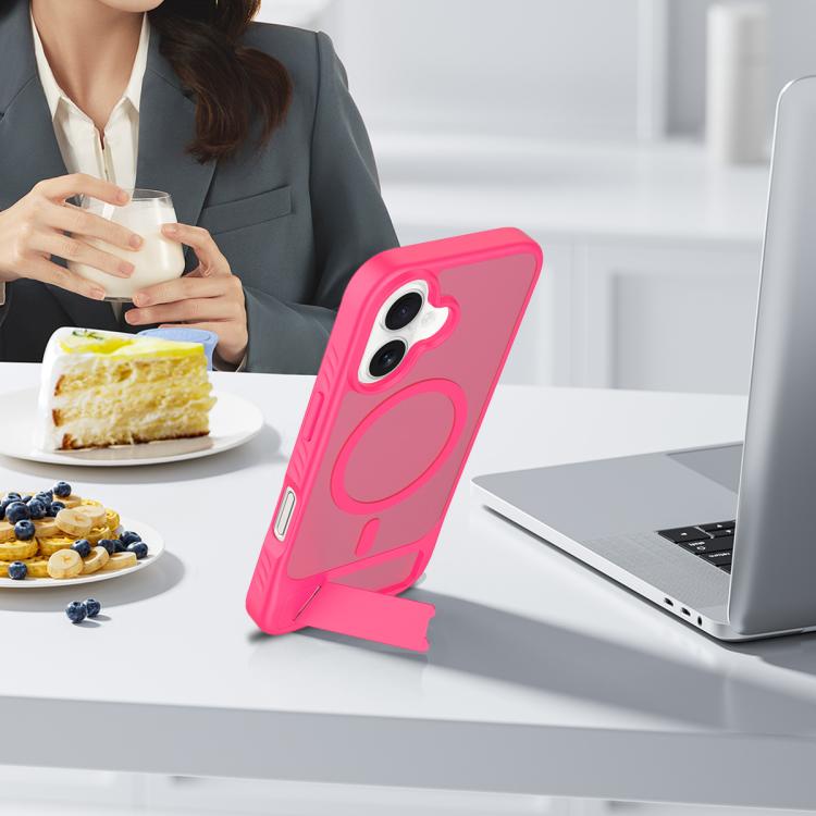 For iPhone 16 Frosted Holder PC Hybrid TPU MagSafe Phone Case