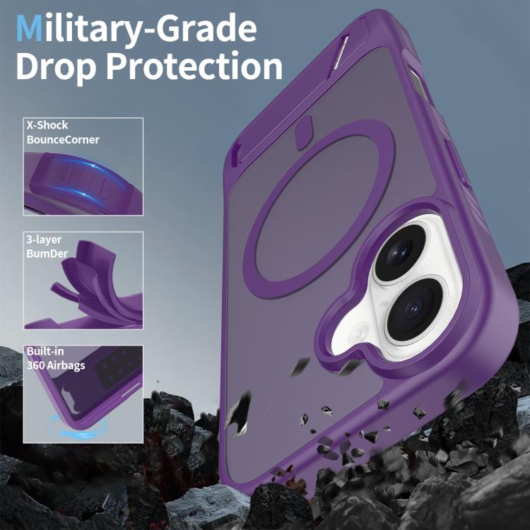For iPhone 16 Frosted Holder PC Hybrid TPU MagSafe Phone Case