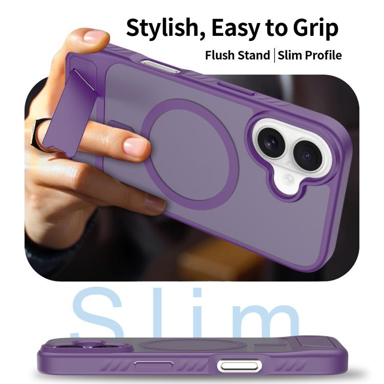 For iPhone 16 Frosted Holder PC Hybrid TPU MagSafe Phone Case