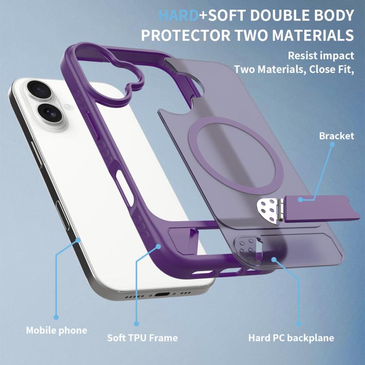 For iPhone 16 Frosted Holder PC Hybrid TPU MagSafe Phone Case