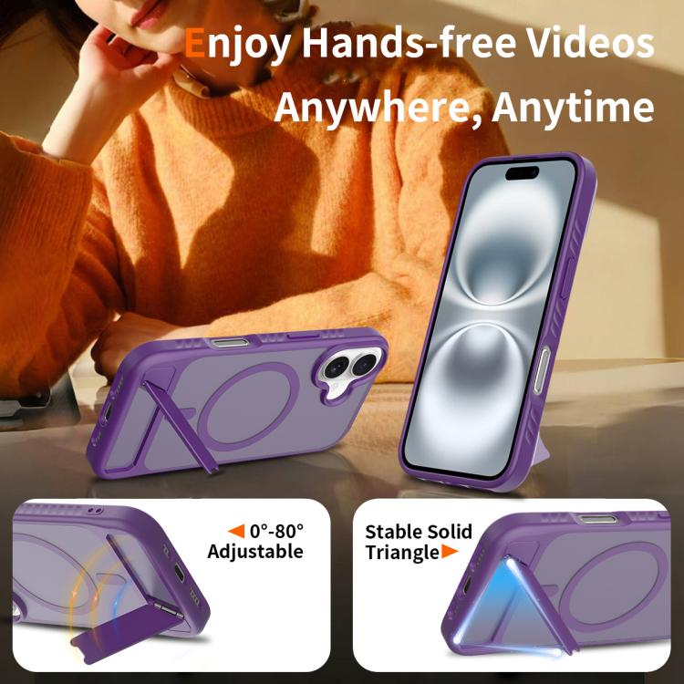 For iPhone 16 Frosted Holder PC Hybrid TPU MagSafe Phone Case