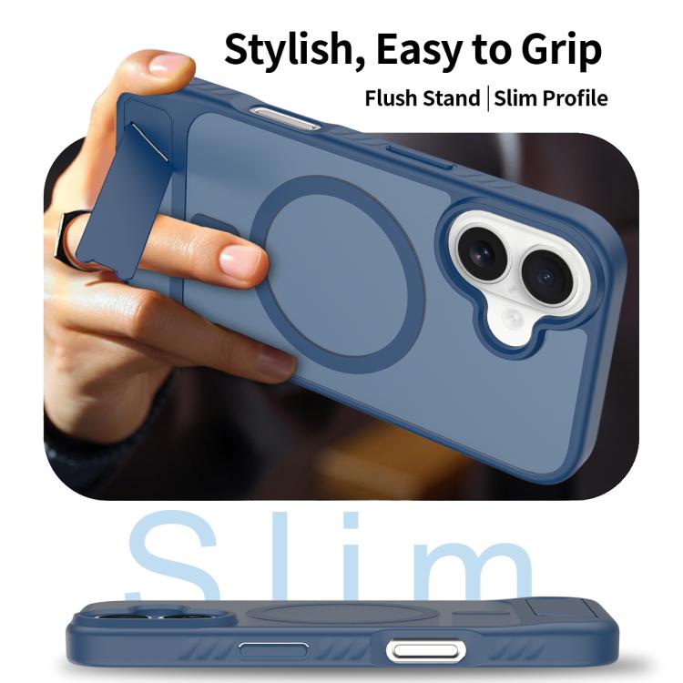 For iPhone 16 Frosted Holder PC Hybrid TPU MagSafe Phone Case