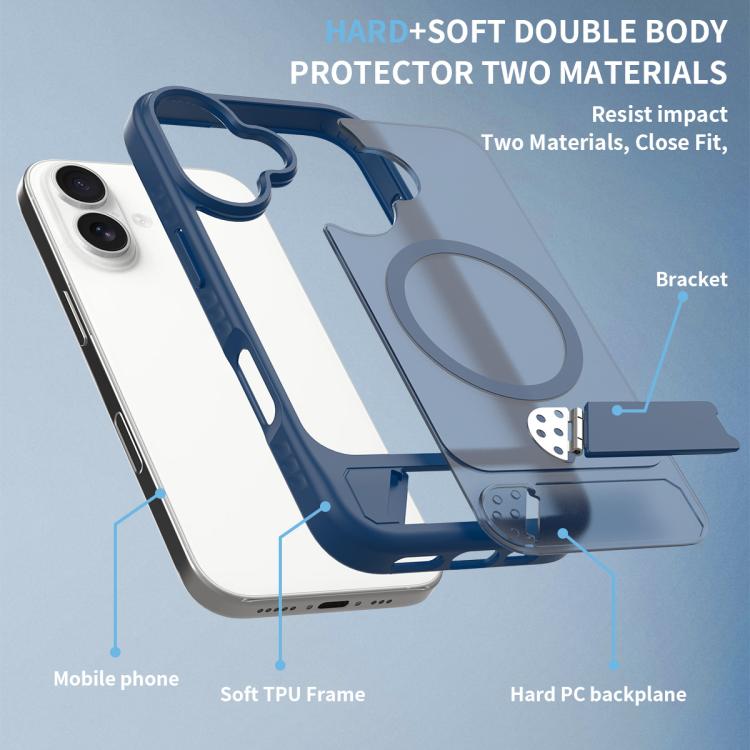 For iPhone 16 Frosted Holder PC Hybrid TPU MagSafe Phone Case