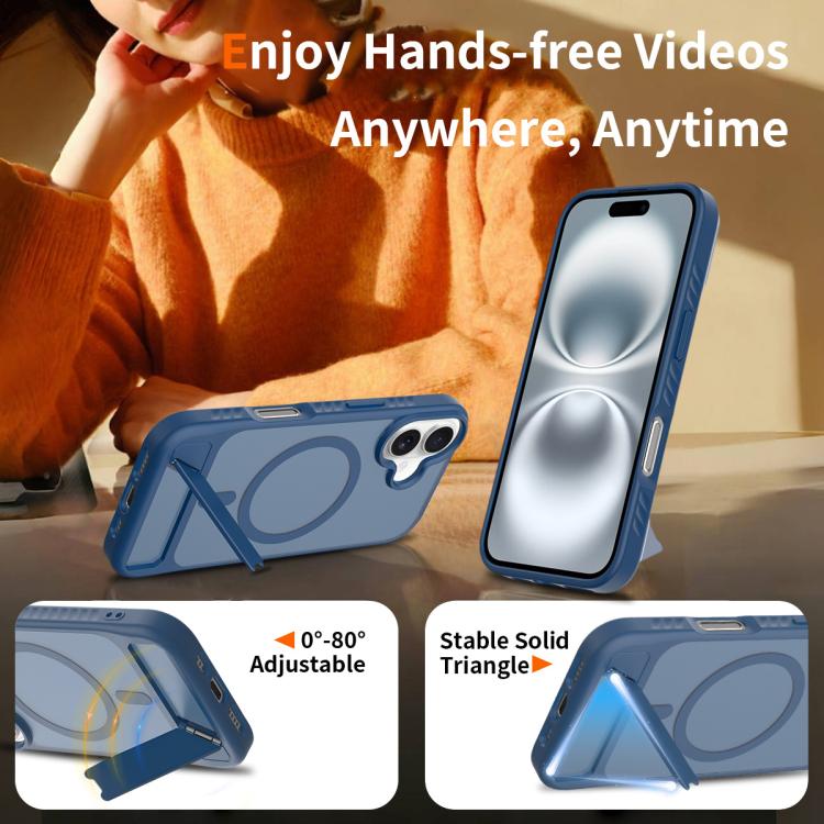 For iPhone 16 Frosted Holder PC Hybrid TPU MagSafe Phone Case