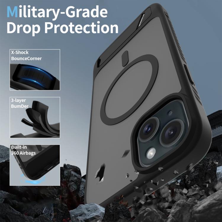 For iPhone 15 Plus Frosted Holder PC Hybrid TPU MagSafe Phone Case