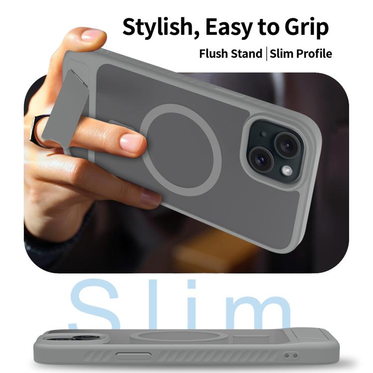 For iPhone 15 Plus Frosted Holder PC Hybrid TPU MagSafe Phone Case